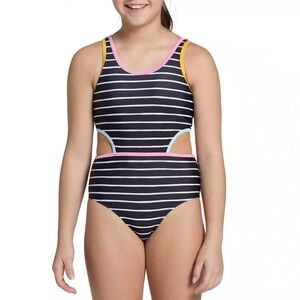 DSG Black and White Striped Kids Swim One Piece